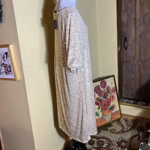 ASHLEY STEWART sz 26/28 Gold Sequin Dress VNeck Short-Sleeve Lined Party $70 NEW - Picture 6 of 16